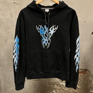 Old Navy Vintage Y2K Blue Flame Graphic Sleeve Hit Grunge Hoodie Medium Oversize